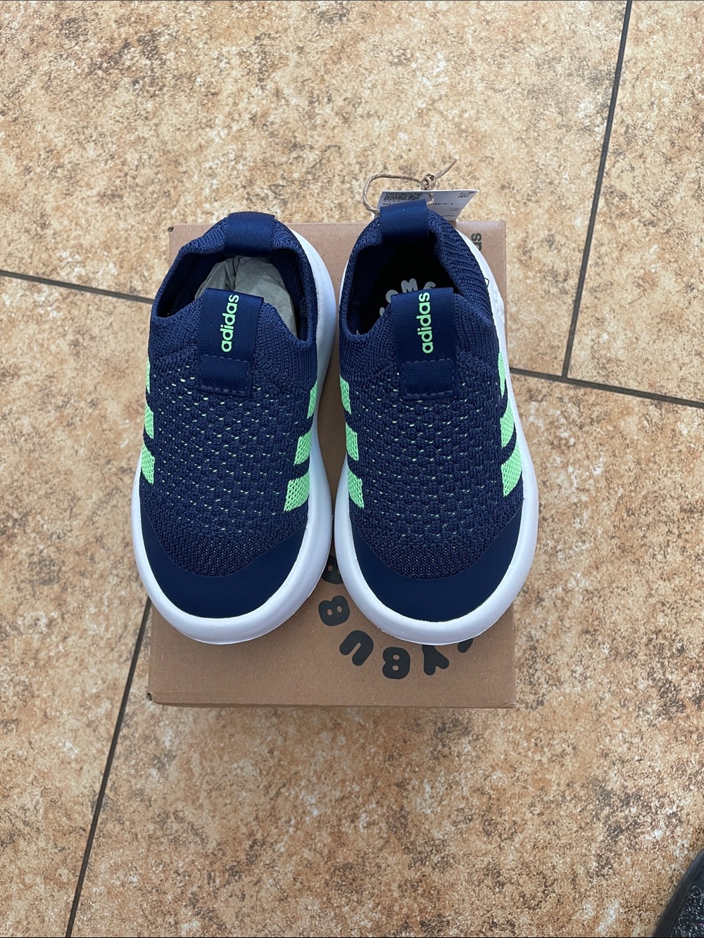 adidas Kids Slip-On Sneakers - Navy and Neon Green